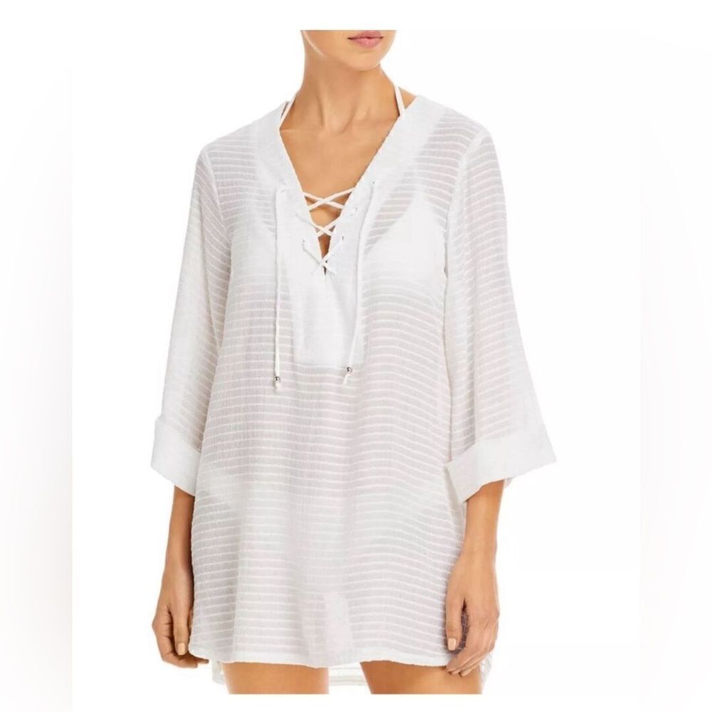 NWT J. Valdi Lace Up Shirt Swim Cover Up White